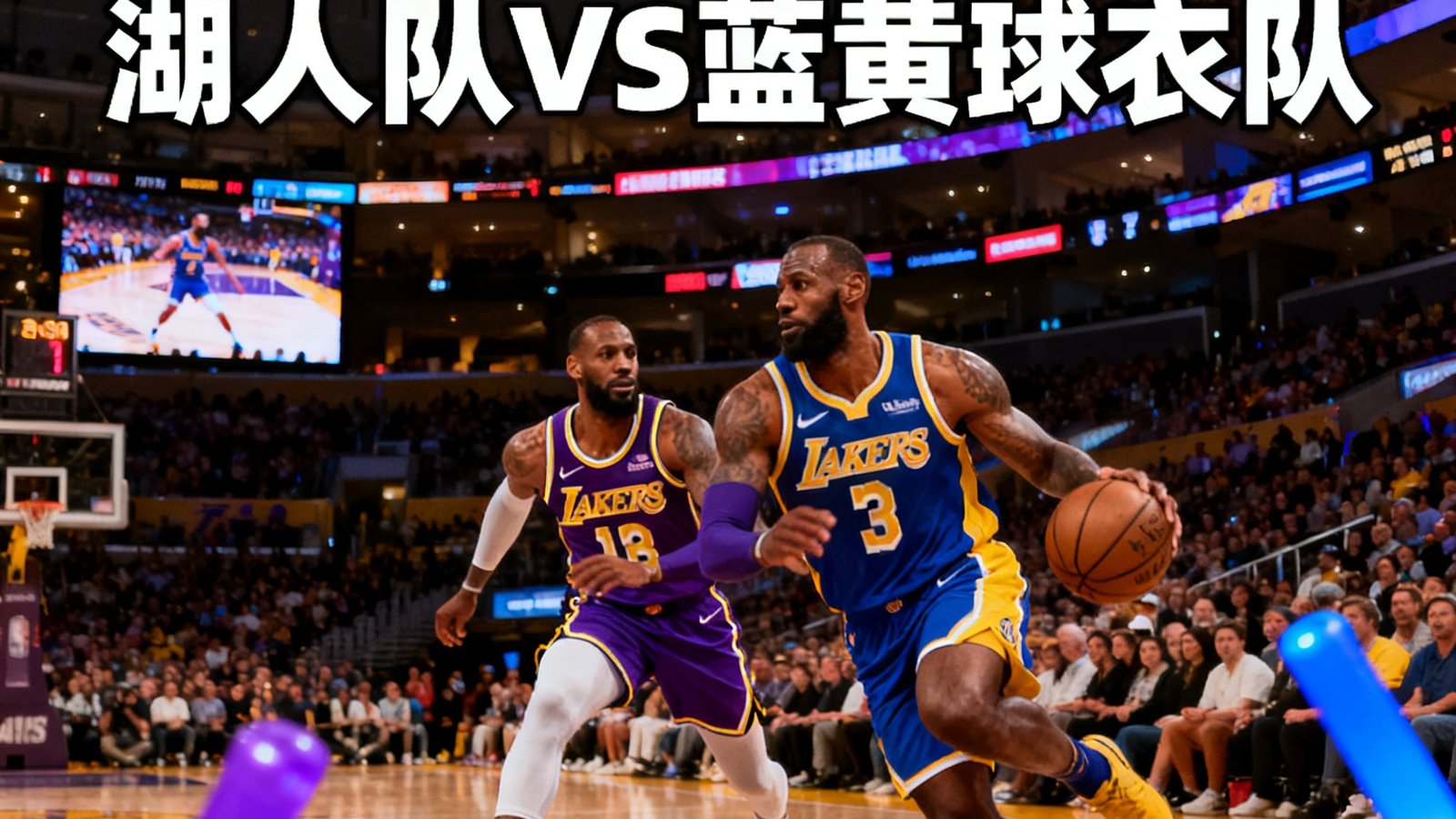 NBA湖人队主场斯台普斯中心,紫金球衣对阵蓝黄球衣的西部强强对话直播